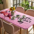 thumbnail image 3 of Valentine's Day Table Cloths for 6 Foot Rectangle Tables, Flamingos Roses Love Romance Ombre Pink Patio Waterproof Elastic Fitted Tablecloths, Washable Rectangular Table Cover for Camping, 3 of 8