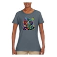 thumbnail image 2 of Cool Rainbow Neon Trippy Jungle Tiger Eyes Animal Lover Womens Graphic T-Shirt, Charcoal, Large, 2 of 3