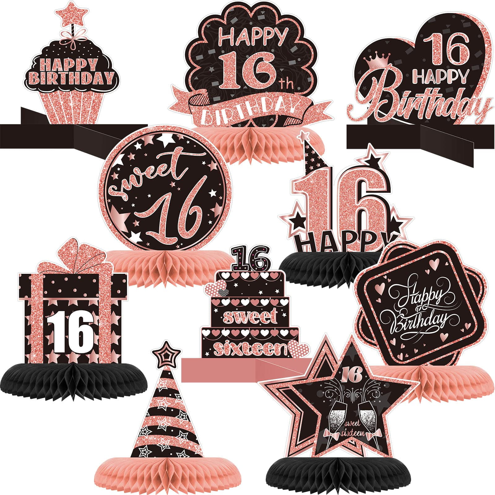 Dianelhall 10 Pieces Sweet 16 Table Decorations 16th Birthday Honeycomb ...