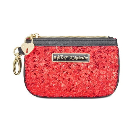 Betsey Johnson Womens Faux Leather Sequined Coin Pouch/Purse