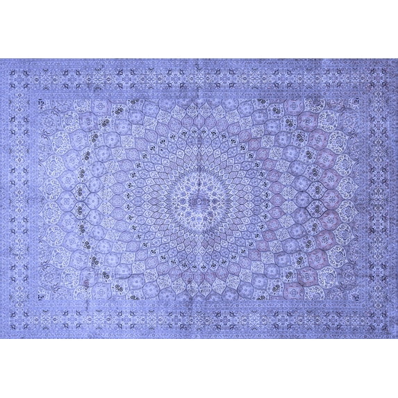 Ahgly Company Machine Washable Indoor Rectangle Persian Blue Traditional Area Rugs, 4' x 6'