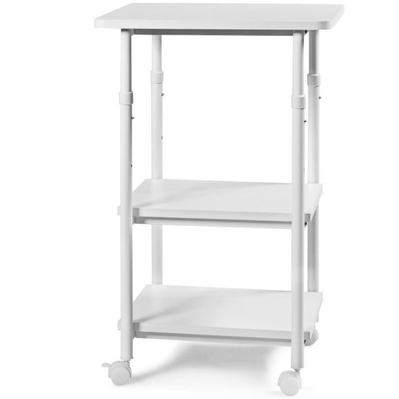Gymax Adjustable 3-Tier Rolling Printer Cart Machine Stand Storage Rack White