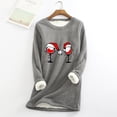 thumbnail image 1 of Tenues de Vacances pour Femmes et Hiver Décontracté Mode Peluche Chaude sous-Couche Imprimé de Noël Pull Manches Longues Col Rond Haut Tenues de Sortie en Solde, 1 of 5