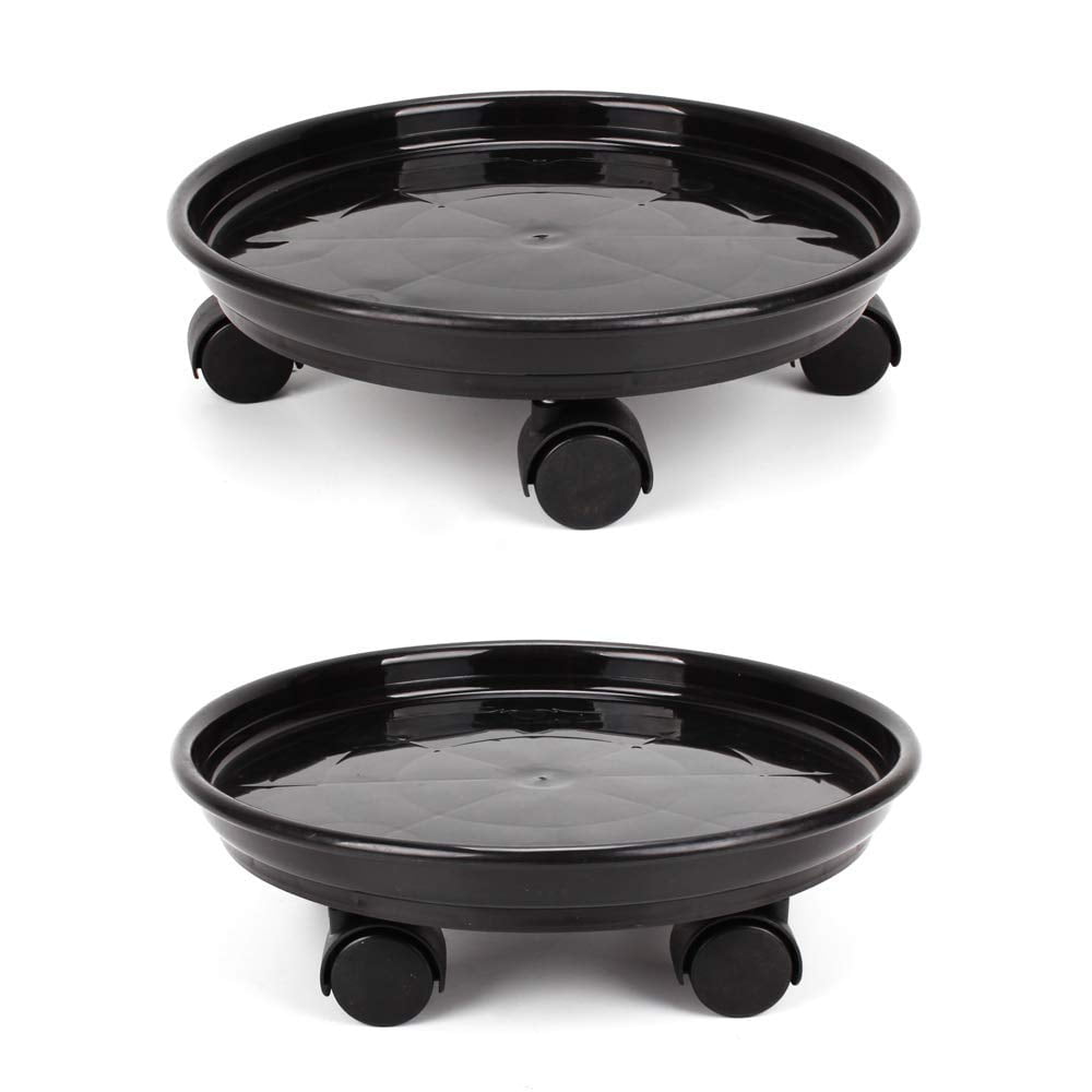 qianele 14in Metal Plant Caddy Heavy Duty Iron Potted Plant Stand With Wheels Round Flower Pot Rack on Rollers Dolly on Wheels Indoor Outdoor Planter Trolley Casters Rolling Coaster Black