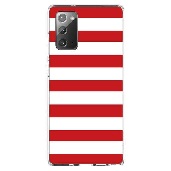 DistinctInk Clear Shockproof Hybrid Case for Galaxy Note 20 ULTRA (6.9" Screen) - TPU Bumper, Acrylic Back, Tempered Glass Screen Protector - Red & White Bold Horizontal Stripes