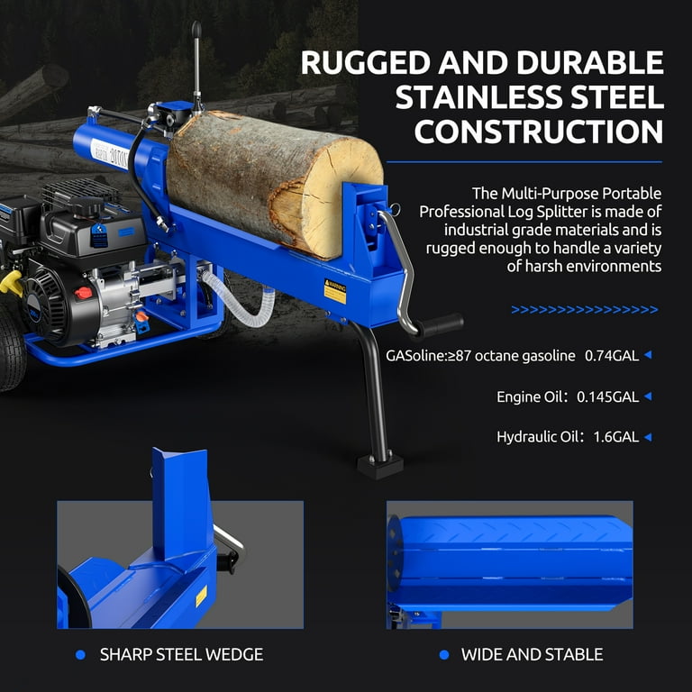 Efurden Gas Log Splitter, 7 HP 4-Stroke Engine, 20 Ton Hydraulic