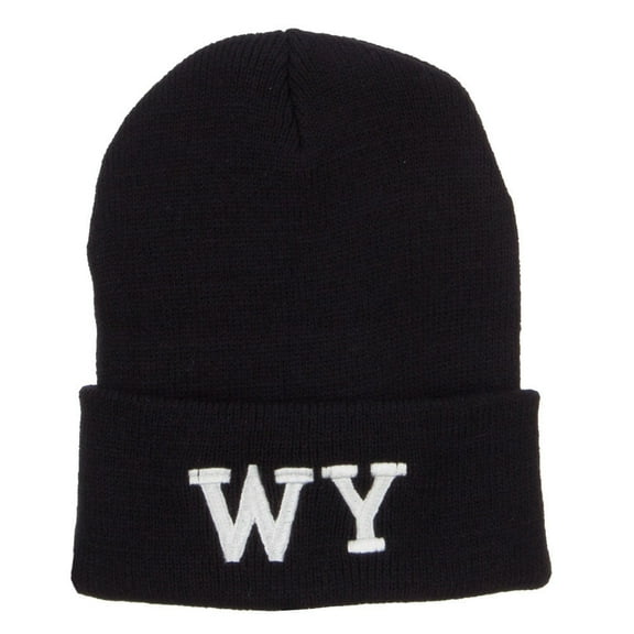 WY Wyoming State Embroidered Long Beanie - Black OSFM