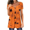 thumbnail image 1 of Blusa informal con estampado de botones y cuello en V de manga corta a la moda para mujer Pompotops qwe23227, 1 of 5