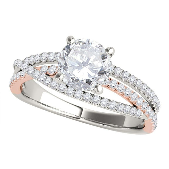 Mauli Jewels Engagement Rings for Women 0.75 Carat Halo Two-Tone Diamond Engagement Ring Prong 14k Rose & White Gold