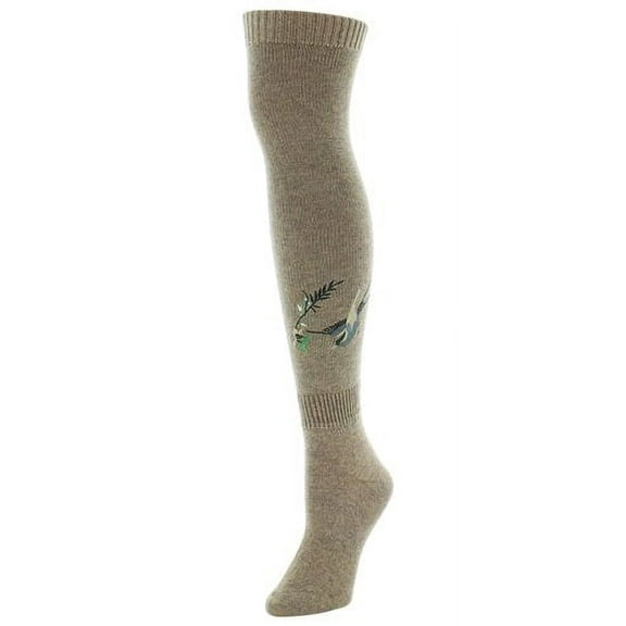 Natori Sora Bird & Vine Over The Knee Sock - Womens - Female, 9-11, Oatmeal