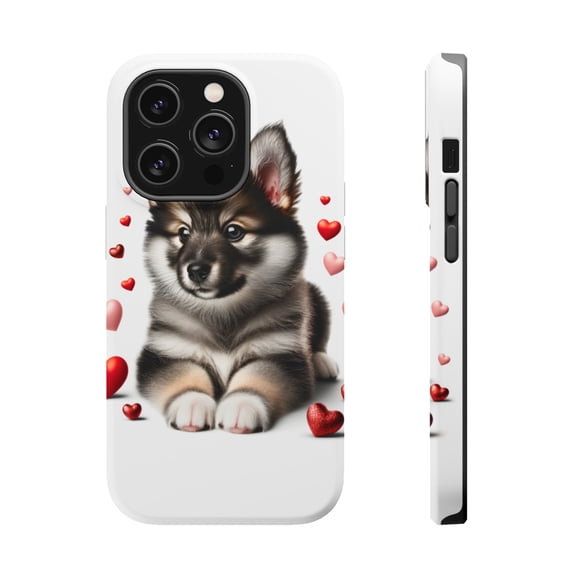 DistinctInk Tough Case for Apple iPhone 14 Pro MAX (6.7" Screen), Compatible with MagSafe Charging - Valentine's Day Swedish Vallhund Puppy