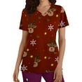 thumbnail image 1 of Camisas Navideñas Para Mujer Moda de Manga Corta Con Cuello en V Tops Uniforme de Trabajo Estampado de Navidad Con Bolsillo Blusa Tops Odeerbi  ODB202650, 1 of 5