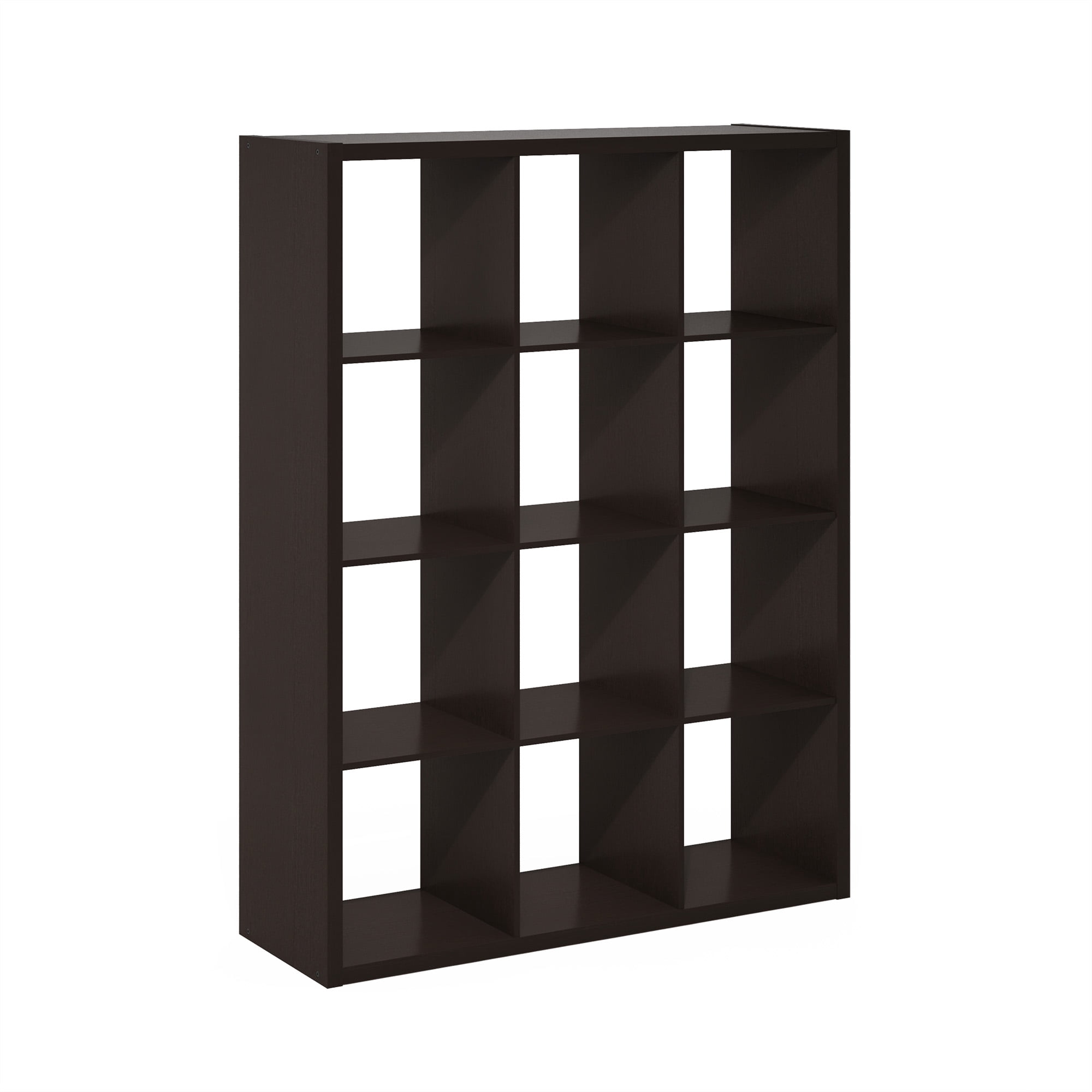 Furinno CUBICLE Book Shelf, 12-Cube Thick Frame Bookshelf, Reversible Bookcase with Open Back, 14.6 x 43.8 x 58, for Living Room, Bedroom, Home Office, Black Dark Oak