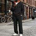 thumbnail image 7 of Delconic Mens Fleece Lined Hoodie and Straight Leg Pants Set Loose Fit Long Sleeve Half Zip Pullover Two Piece Tracksuit Black S, 7 of 7