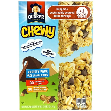 Quaker Chewy Variety Pack 60 Granola Bars (Peanut Butter And Chocolate Chip) 50.7Oz