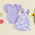 thumbnail image 3 of Gupgi Baby Girls Overalls Set, Infant Short Sleeve Ribbed Romper+Flower Print Suspender Shorts with Pockets, 3 of 9