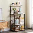 thumbnail image 3 of 4 Tier Standing Baker's Rack, Microwave Oven Stand with 4 Hooks, Coffee Station, Utility Kitchen Storage Shelf for Spices/Pots/Pans (Oak, 23.6"W x 15.7"D x 48.5"H), 3 of 8