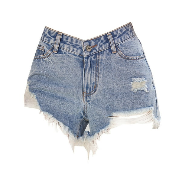 High rise ripped denim shorts sales