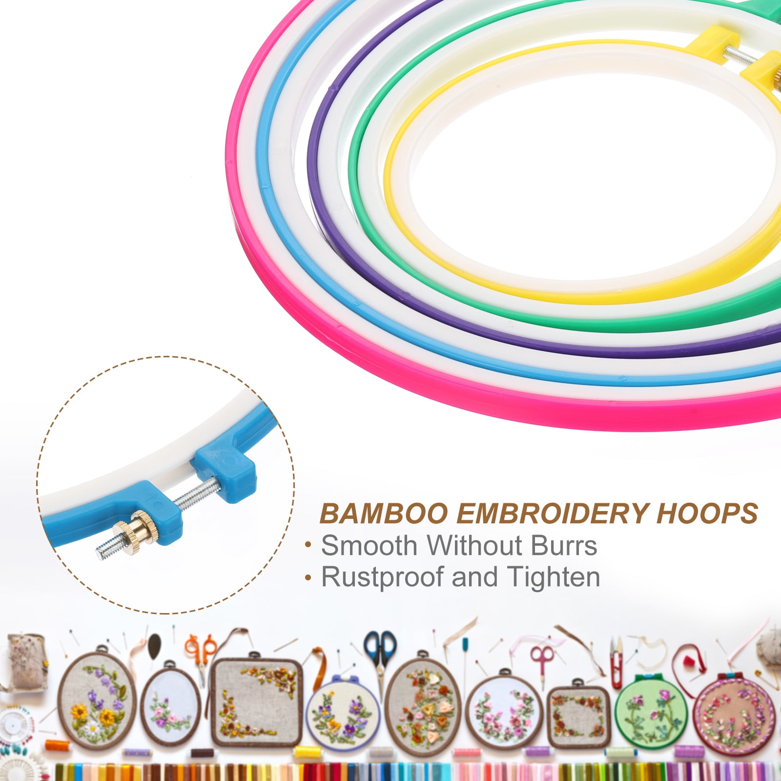 Uxcell 10 Pieces Embroidery Hoops Frame Round Plastic Circle Cross Stitch Hoop Ring for Embroidery Art Craft Handy Sewing Decoration, Pink/Blue/Purple/Green/Yellow