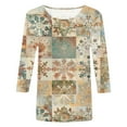 thumbnail image 5 of Towmus Womens 3/4 Length Sleeve Cotton Tops Casual Floral Print Round Neck Summer Tops Loose Fit Elastic and Lightweight Blouse for Women, 5 of 5
