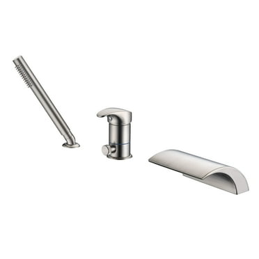 Single Hanle 3 Hole Deck Mount Roman Tub Faucet with Hand Shower Brushed Nickel