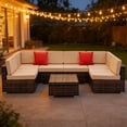 thumbnail image 3 of Ktaxon 7 PCS Patio Sectional Rattan Furniture Set PE Rattan Outdoor Wicker Furniture Couch Set  w/ Cushions for Deck Poolside, 3 of 13