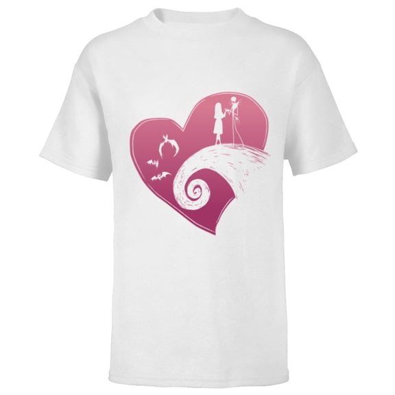 Disney The Nightmare Before Christmas Jack and Sally Heart - Short Sleeve T-Shirt for Kids - Customized-White