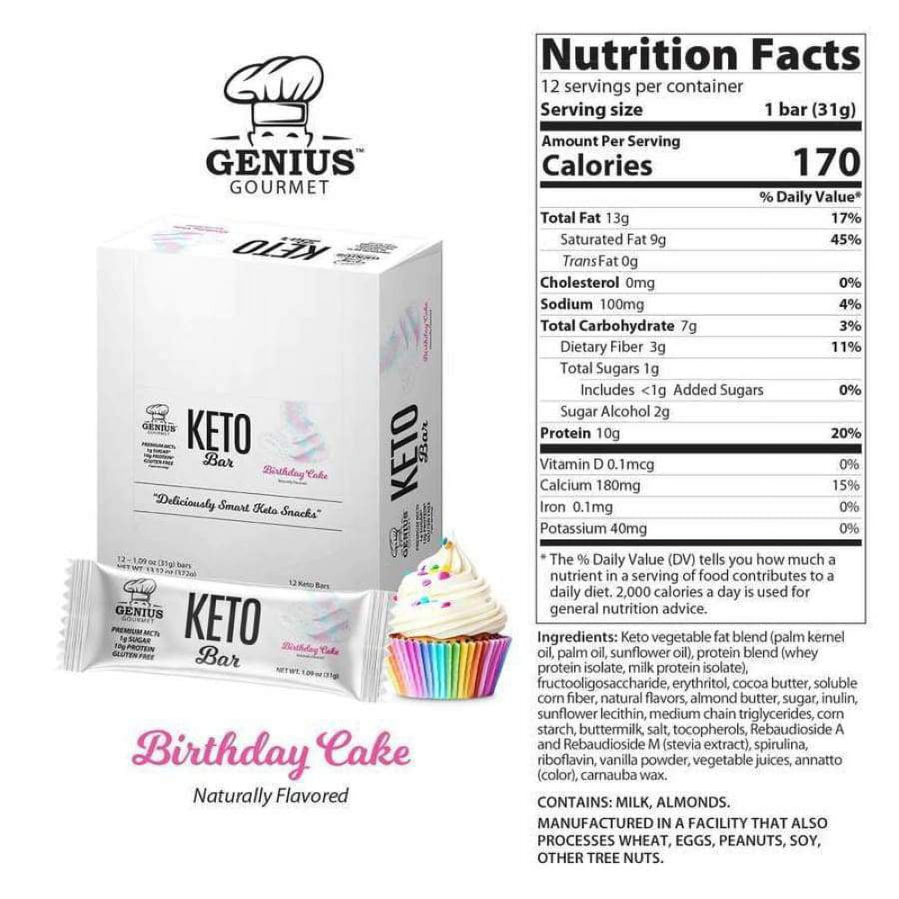 Genius Gourmet Keto Protein & Snack Bars - 4-Flavor Variety Pack Size: 12-Pack (48 Bars)