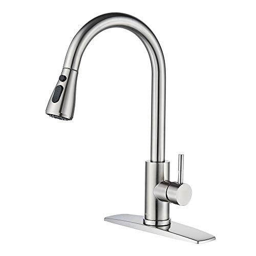 WEWE Single Handle High Arc Pull Out/Down Kitchen Sink Vessel Faucet With Cover 