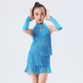 thumbnail image 4 of Otqutp Girls Sequin Tassel Dress Fringe Rhinestone Cut Out Ballet Dresses Halter Cute Shinny Dancewear with Gloves, 4 of 8
