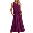 thumbnail image 1 of QIPOPIQ Robes Midi d'Été Décontractées Sans Manches à Col Rond et Taille Empire pour Femmes avec Poches, 1 of 8