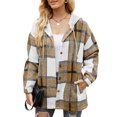 thumbnail image 1 of Mujer Cárdigan Sudadera Elegante Casual Otoño Invierno Color Bloqueo A Cuadros Mujer Casual Sudadera Con Capucha Caqui M, 1 of 6