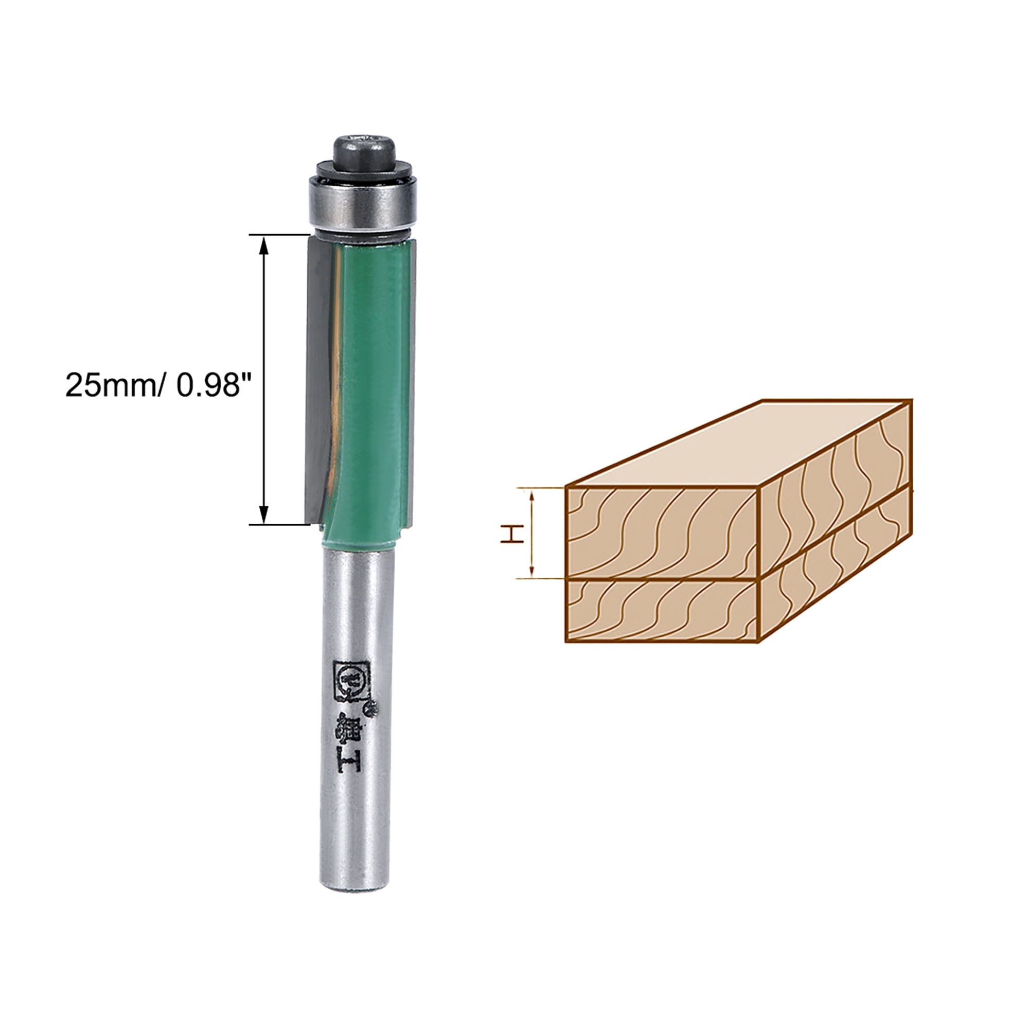 25mm Flush Trim Bit Set 1//4/" Shank Router Bit Bearing Cutting Edge Black