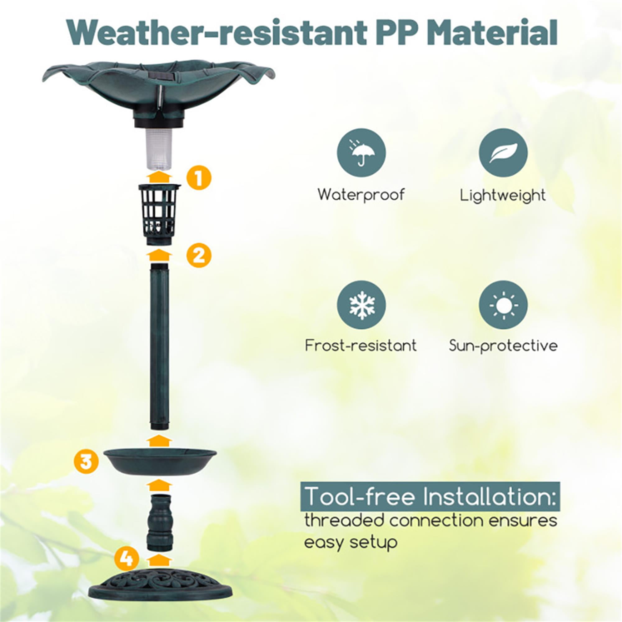 Kadyn 30" Outdoor Garden Bird Bath with Solar Light, Weather Resistant Pedestal, Backyard Bird Feeder and Flower Planter, Green