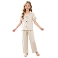 thumbnail image 3 of Xudanell Toddler Baby Girls Pajamas Silk Satin Short Sleeve Botton Shirt Tops Shorts Set Summer Sleepwear Lounge Pjs (6-12 Months,White), 3 of 6
