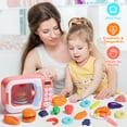 thumbnail image 3 of JoyStone Microwave Kitchen Play Set with Light Sound for Kids with Pretend Fake Food, Great Learning Gifts for Age 3+ Girls Boys, Pink, 3 of 8