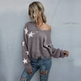 thumbnail image 2 of WMTBSRSW Womens Sweaters Off Shoulder V Neck Long Sleeve Tunic Tops Trendy Star Printed Casual Loose Fit Knitted Cosy Pullover for Streetwear, 2 of 3