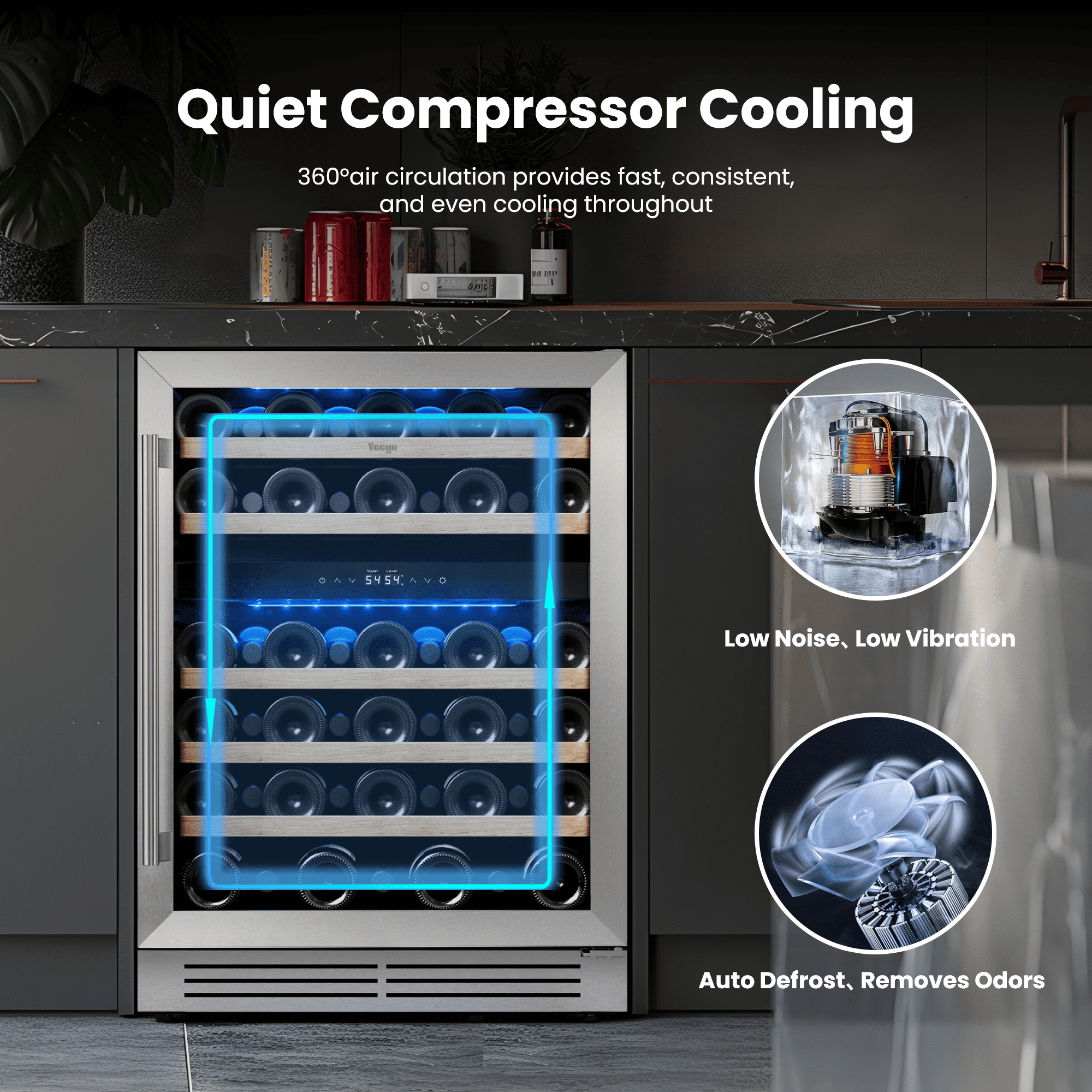 Yeego 24 Inch Dual Zone Wine Cooler Refrigerator, 52 Bottles Built-In or Freestanding Wine Fridge for Home Kitchen(Left Door Hinge)