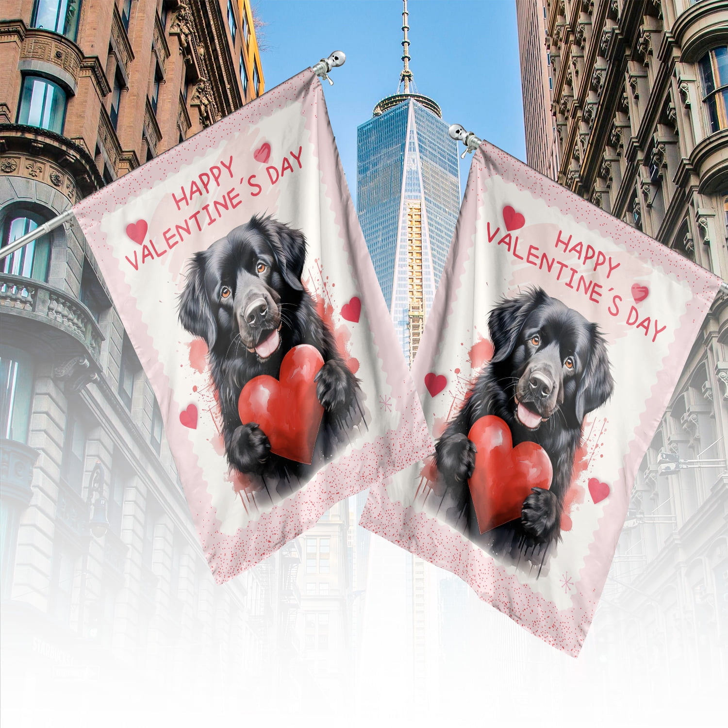 Happy Valentine's Day Newfoundland Brings Love Heart House Flag 28x40in Double Sided Newfie Dog Lover Gifts Outdoor Decor - 02028