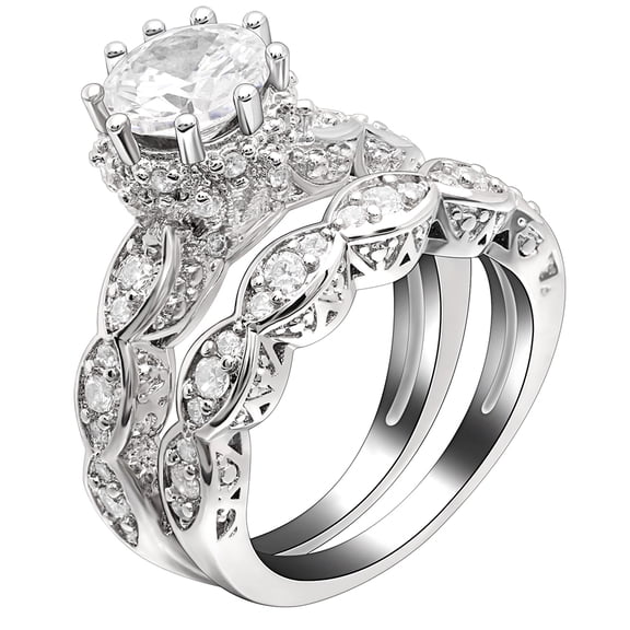Nickie Wedding Ring Set Engagement Ring Matching Band Cz Womens Ginger Lyne Collection