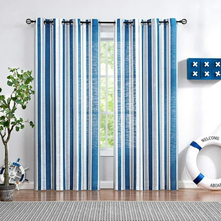 White Blue Sheer Window Curtain Panels For Living Room Wrinkle Free 84 Inches Grey Modern Vertical Stripes Semi Ds Windows 2 Pack Geometric Lines Navy Grommet Top Canada White Blue Sheer Window Curtain Panels, Navy Blue And White Striped Curtains Uk