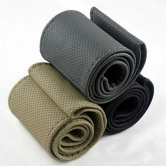 Walbest Universal Leather Car Steering Wheel Stitch On Wrap Cover DIY Sewing Breathable and Anti Slip, 15-Inch (Beige)