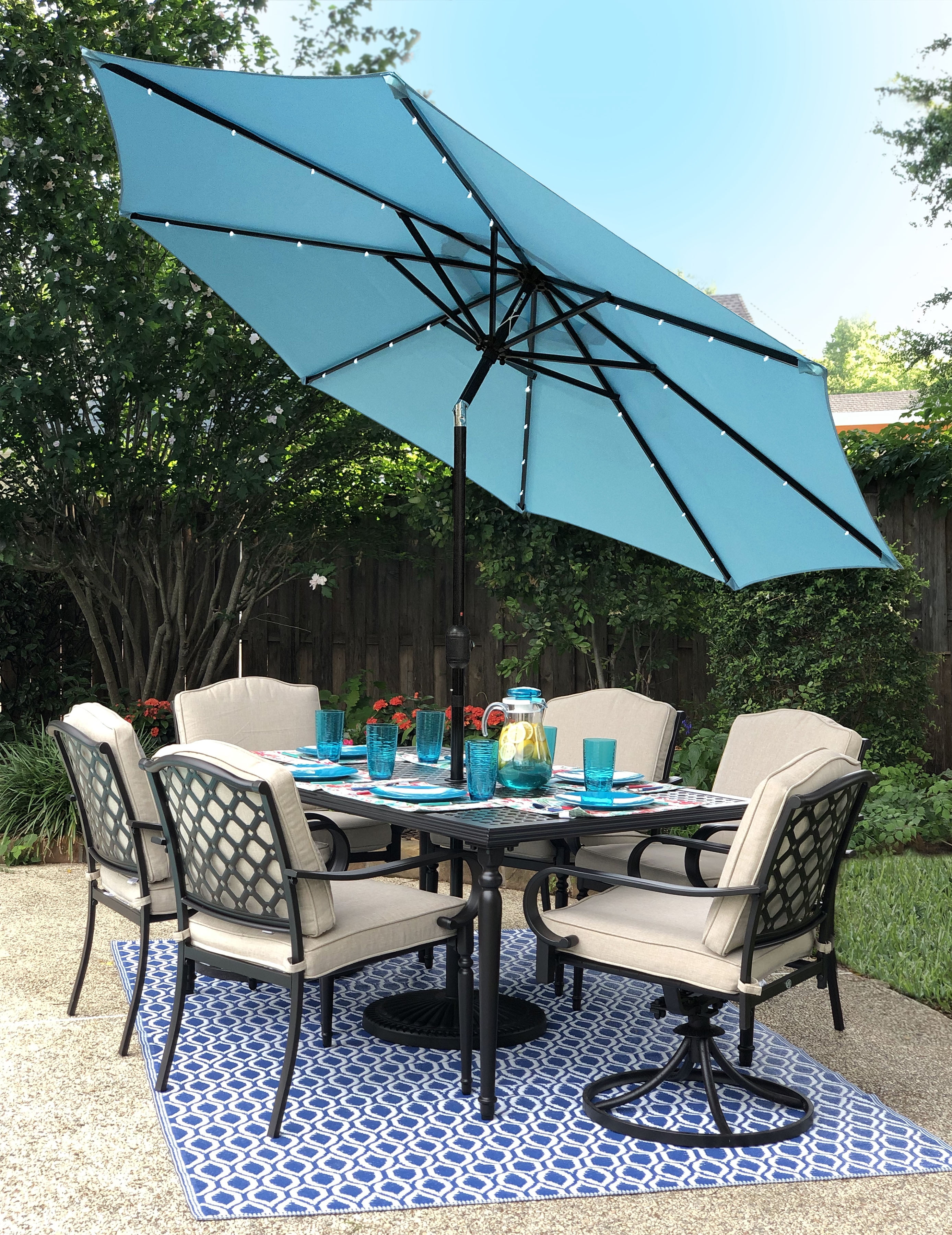 Sunray 9 Round Solar Lighted Umbrella 8rib 32led Steel Walmart Com Walmart Com