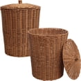 thumbnail image 3 of happimess Ollie Coastal Contemporary Resin 4.7-Gallon Tapered Round Wicker Waste Basket with Lid, Brown (Set of 2), 3 of 6