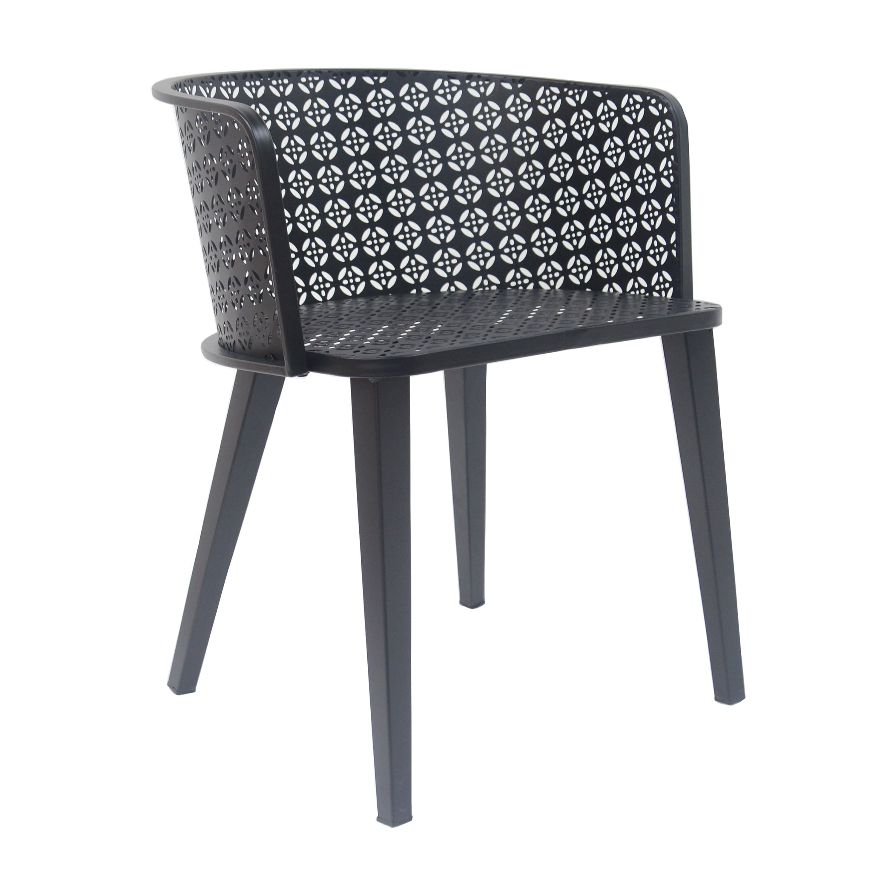 Outdoor Iron Frame Patio Dining Chairs Set of 2 for Garden Deck, Black