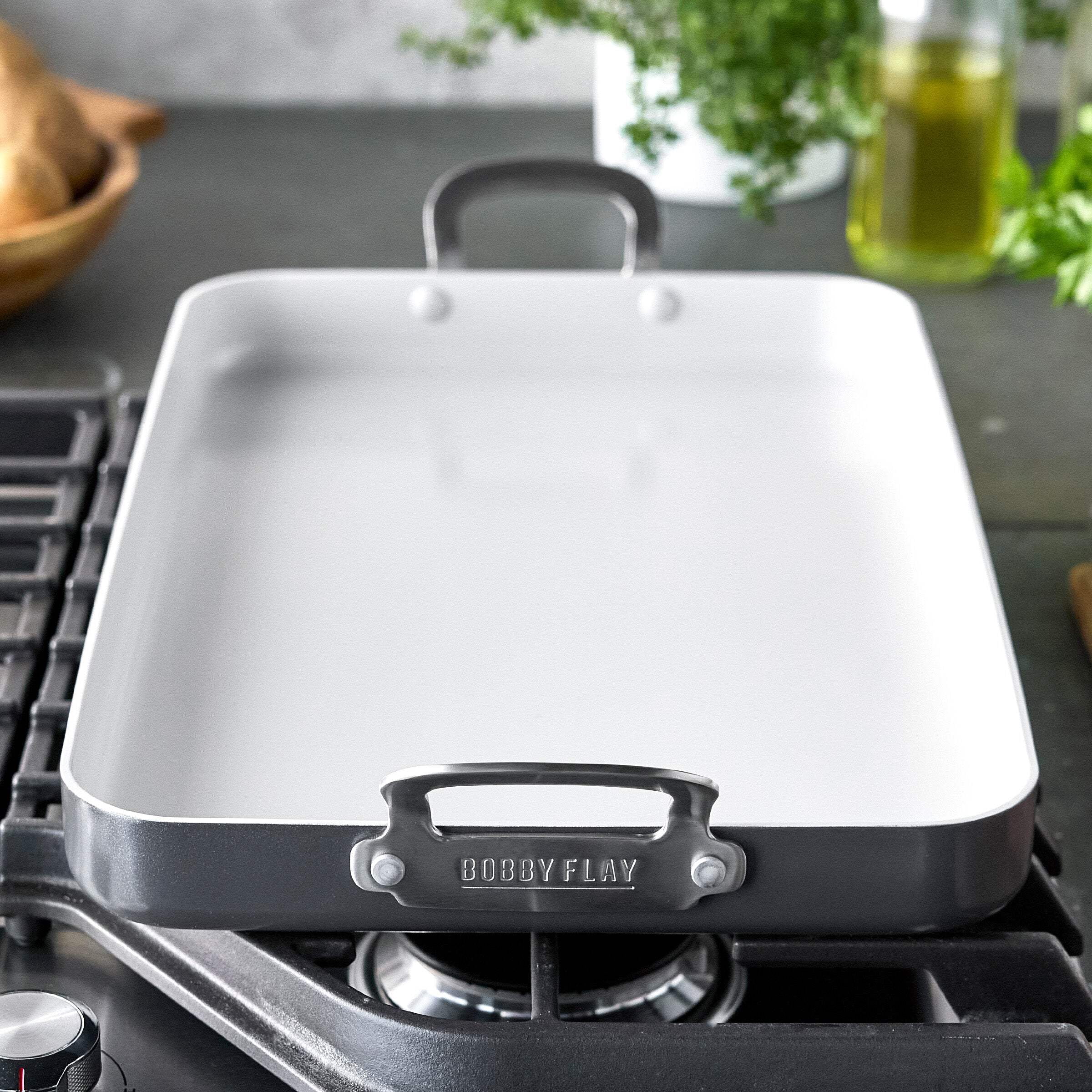 GreenPan Bobby Flay 18" x 11" Nonstick Double Burner Griddle, Cream