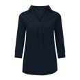 thumbnail image 5 of Women's Chiffon 3/4 Cuffed Sleeve Blouse Work Chiffon Casual V Neck Tops Shirt Office, 5 of 6