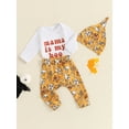 thumbnail image 4 of Nreborn Baby Boy Girl Halloween Outfits Long Sleeve Letters Bodysuit Pumpkin Pants Set Hat 3Pcs Fall Winter Clothes, 4 of 8