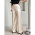 thumbnail image 5 of Women Satin Wide Leg Pants Hidden Elasticized Waistband Silk Casual Long Flowy Loose Trousers Beige S, 5 of 7