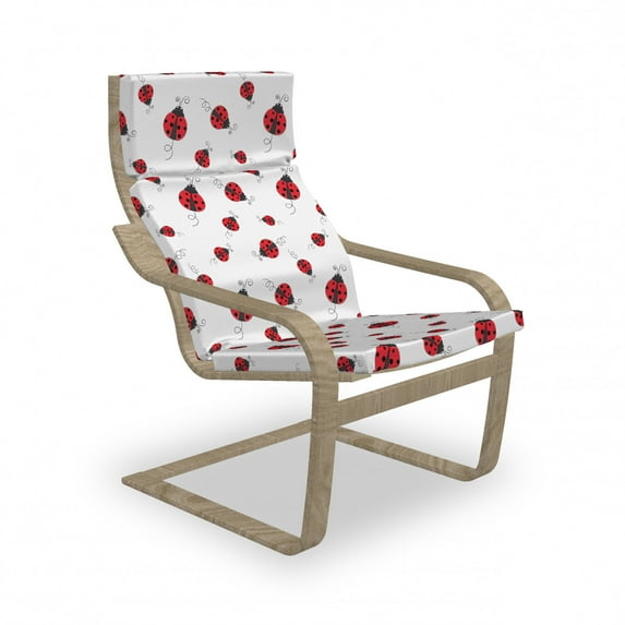 Ladybugs Armchair Pad and Slipcover, Ladybug Dotted Wings Swirls and Curves Pattern Animal, 1 Piece Soft Cushion Replacement with Removable Cover, White Black, by Ambesonne